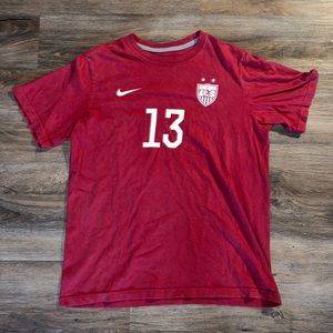 Nike Alex Morgan USWNT Girls Red Numbered Uniform Short Sleeve T-Shirt Size XL